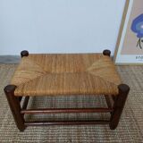 Vintage woven straw wooden stool