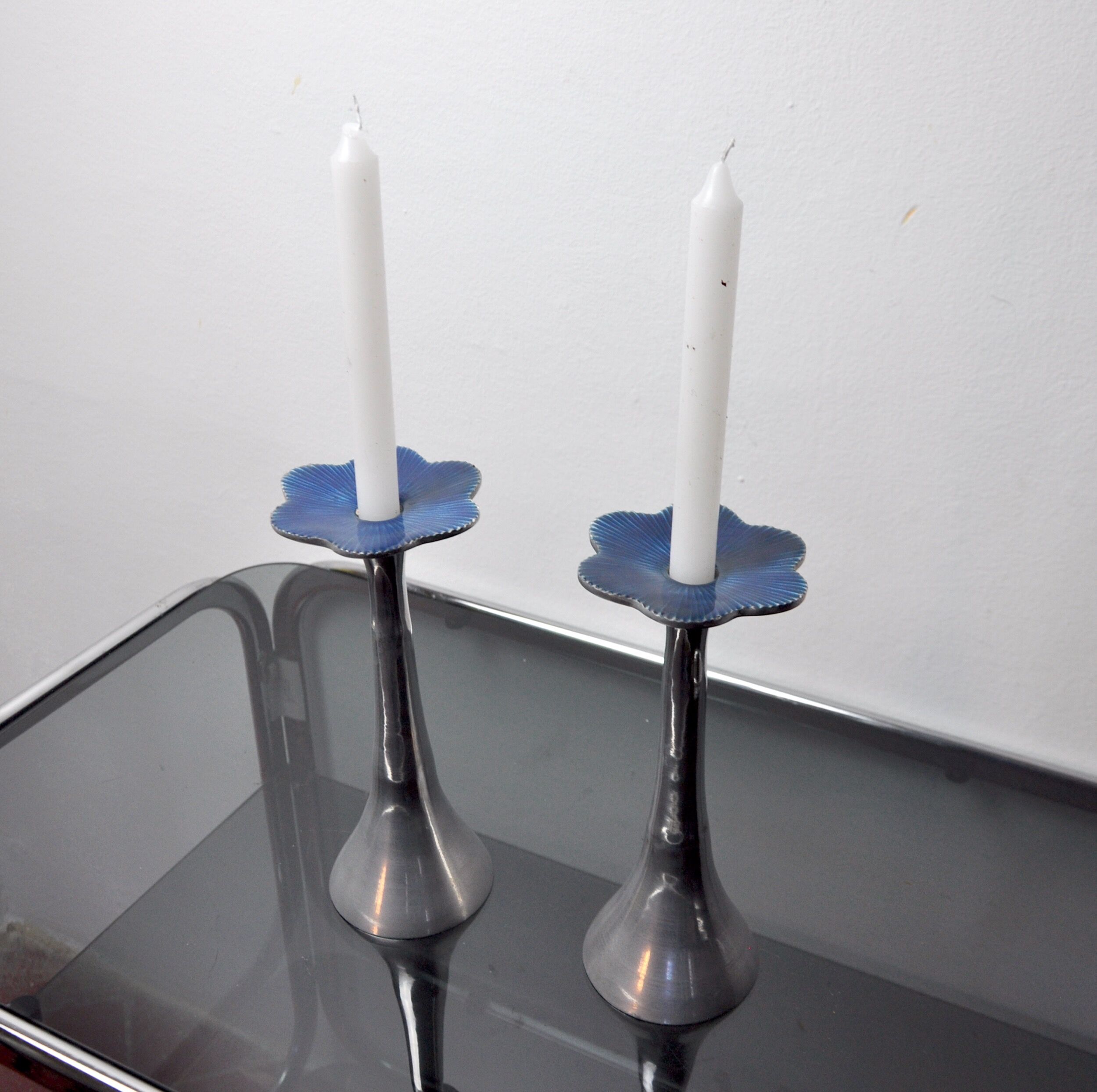 Pair of floral brutalist candlesticks by david marshall, 1980, spain