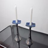 Pair of floral brutalist candlesticks by david marshall, 1980, spain