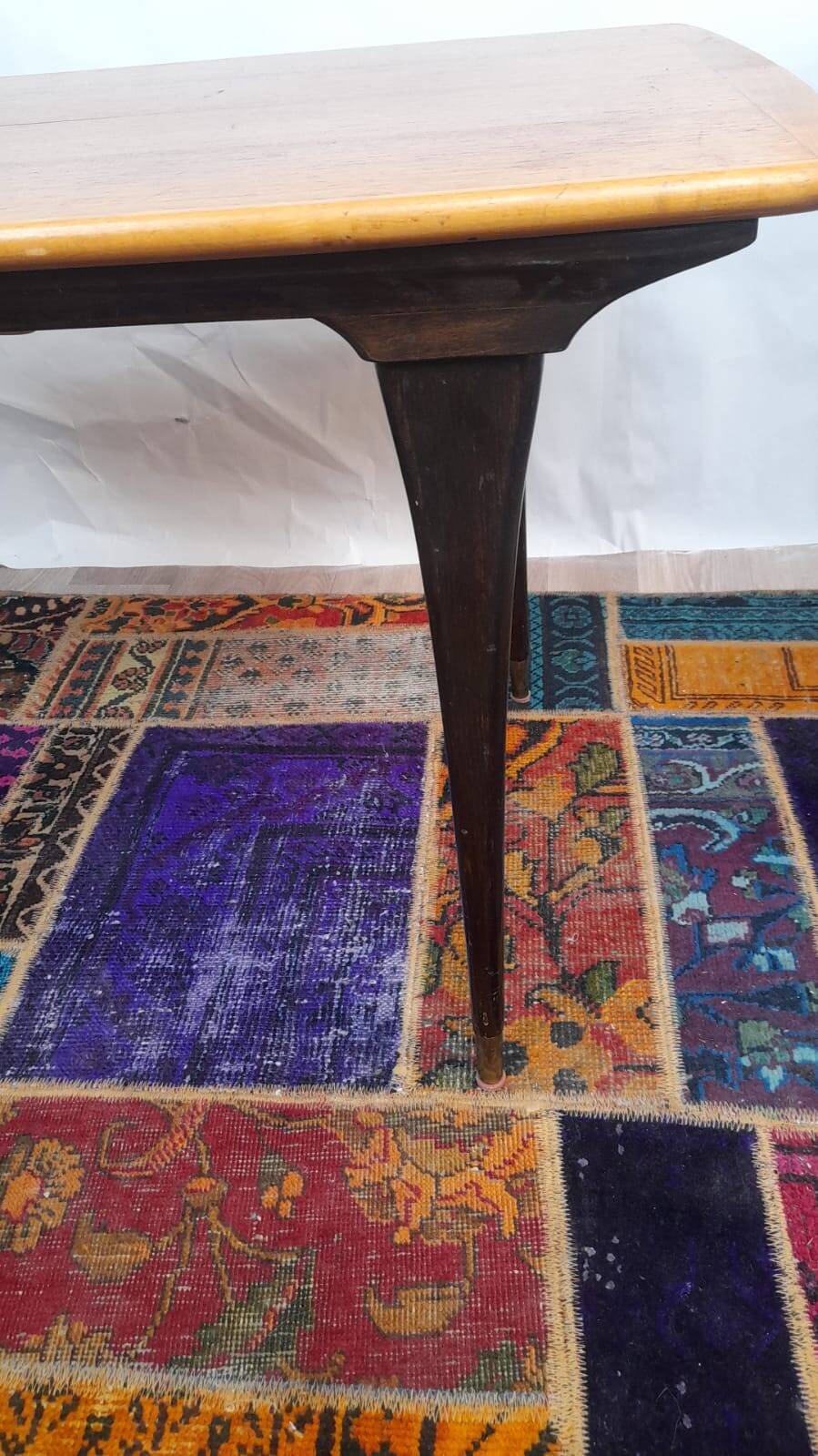 Vintage Scandinavian coffee table in teak and brass – 1960s