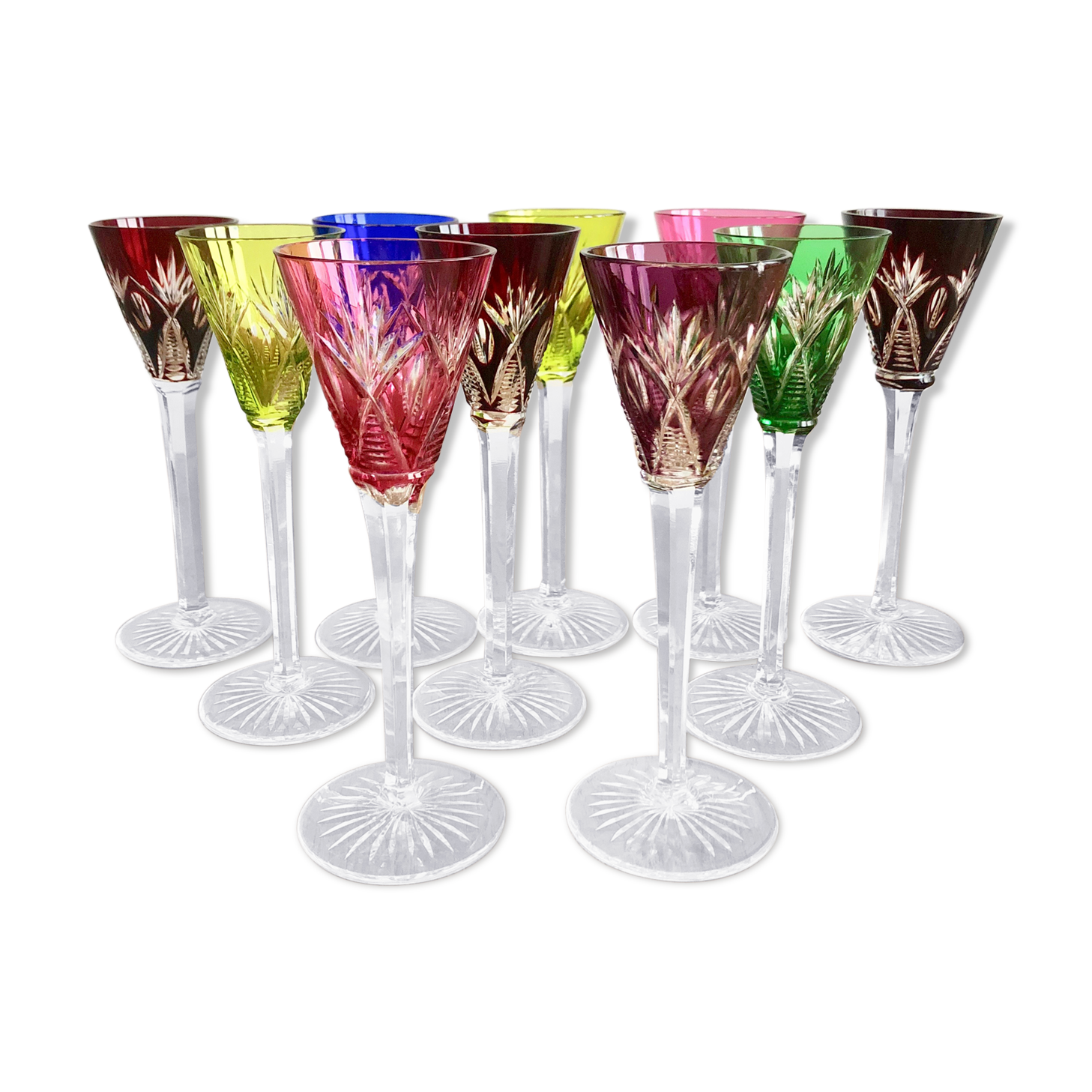 10 bohemian crystal liqueur glasses