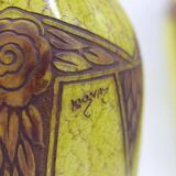 Set 2 Rare Vase Ovoïde signé F-T Legras Pare de verre Art deco 1930