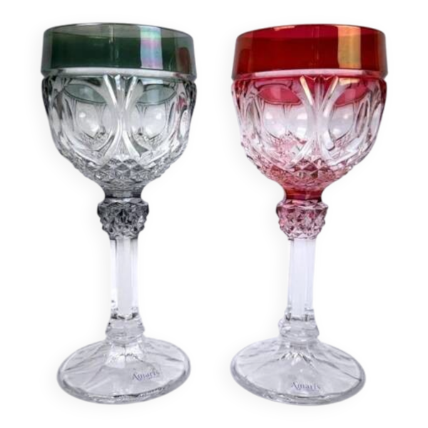 Suite de 2 verres à vin du Rhin en cristal Nachtmann Amaris bicolores neufs