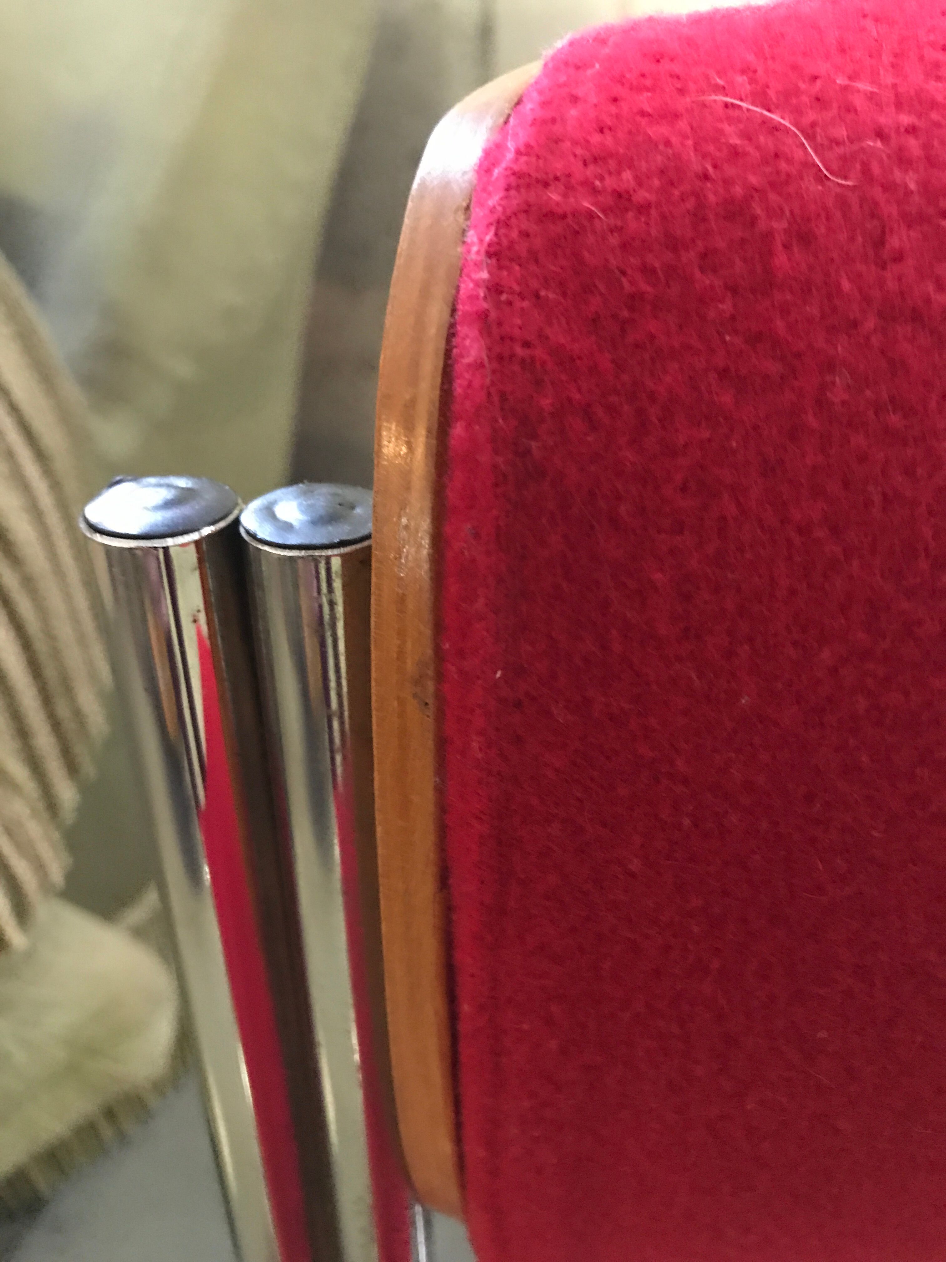 6 chrome chairs wood and red wool