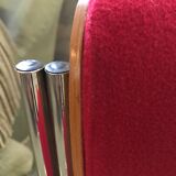 6 chrome chairs wood and red wool