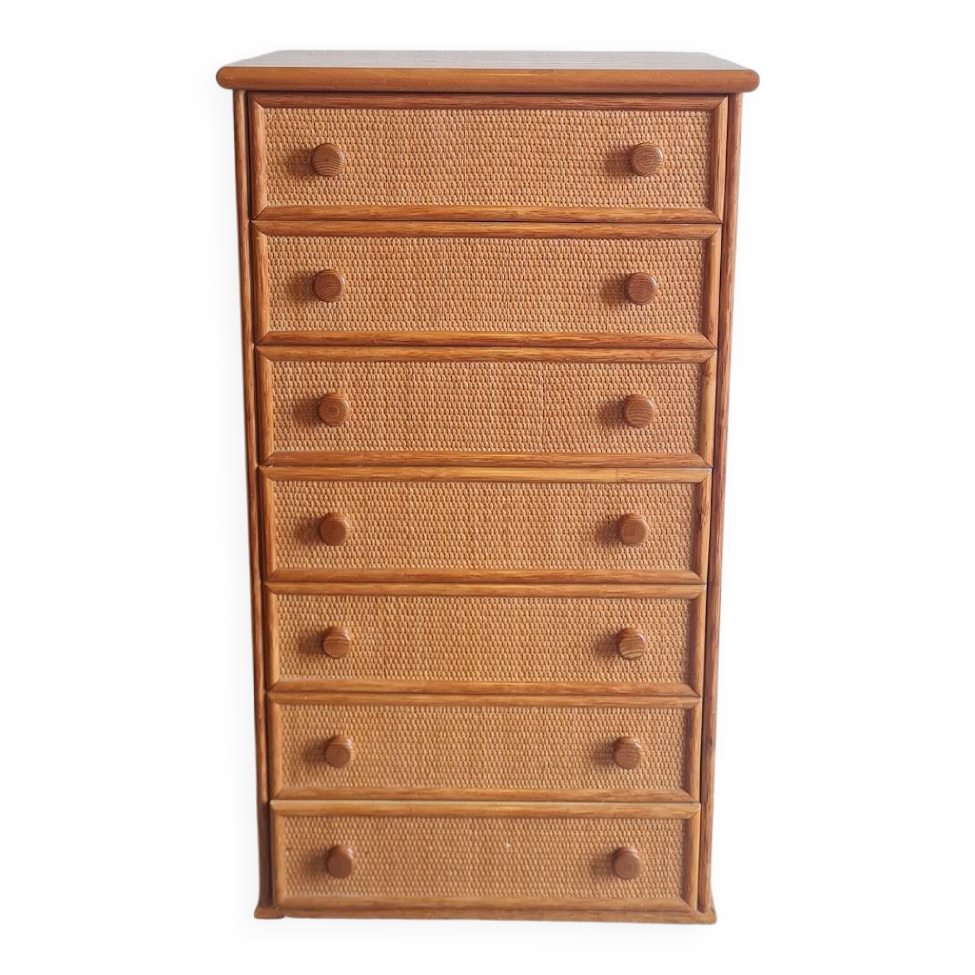 Vintage wicker chest of drawers.