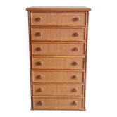 Commode en rotin vintage de type semainier