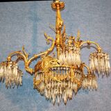 Lustre en bronze doré et pampilles fin XIXe siècle
