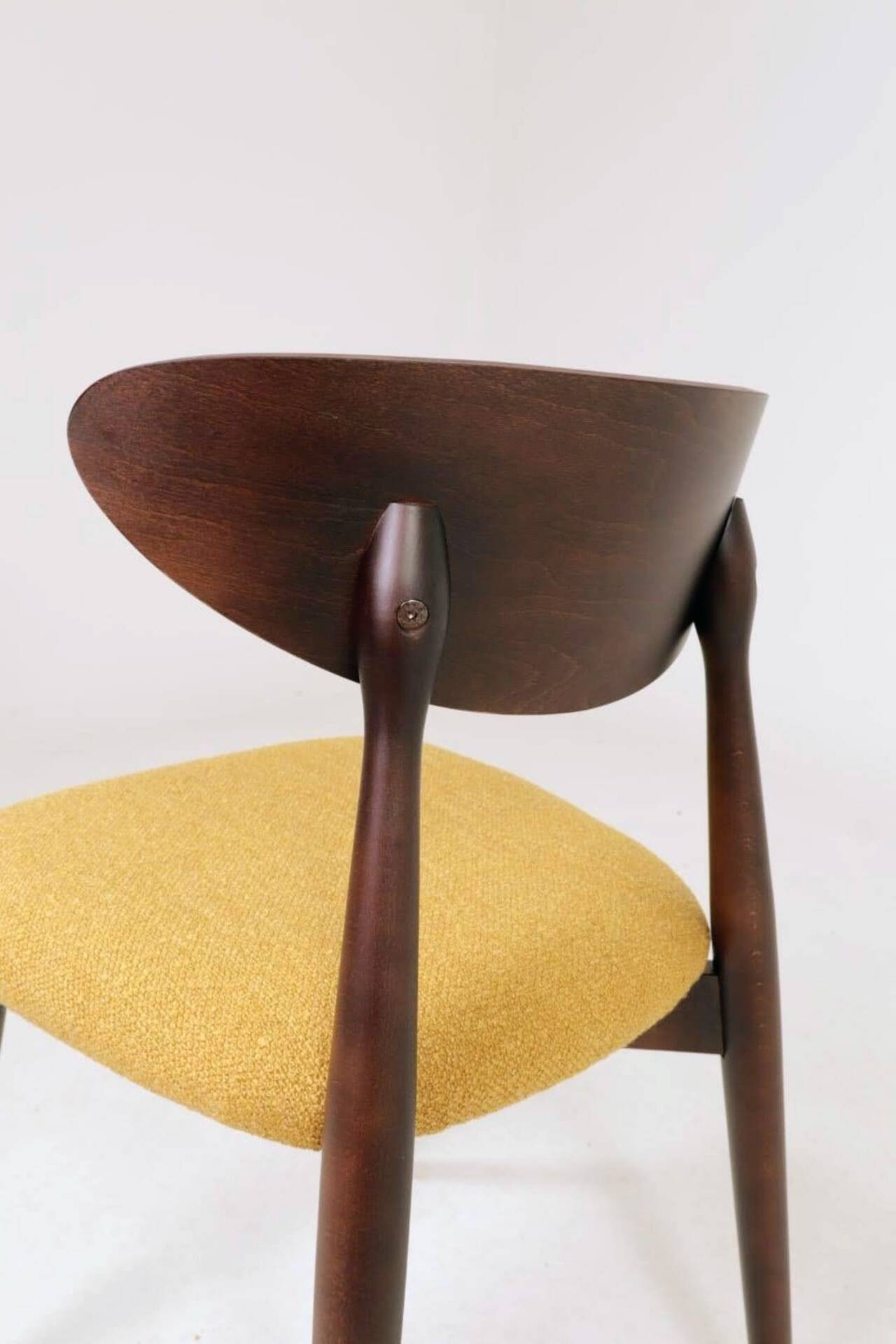 Modern Set of 4 Dining Chairs, Ochre Bouclè and Dark walnut beech wood