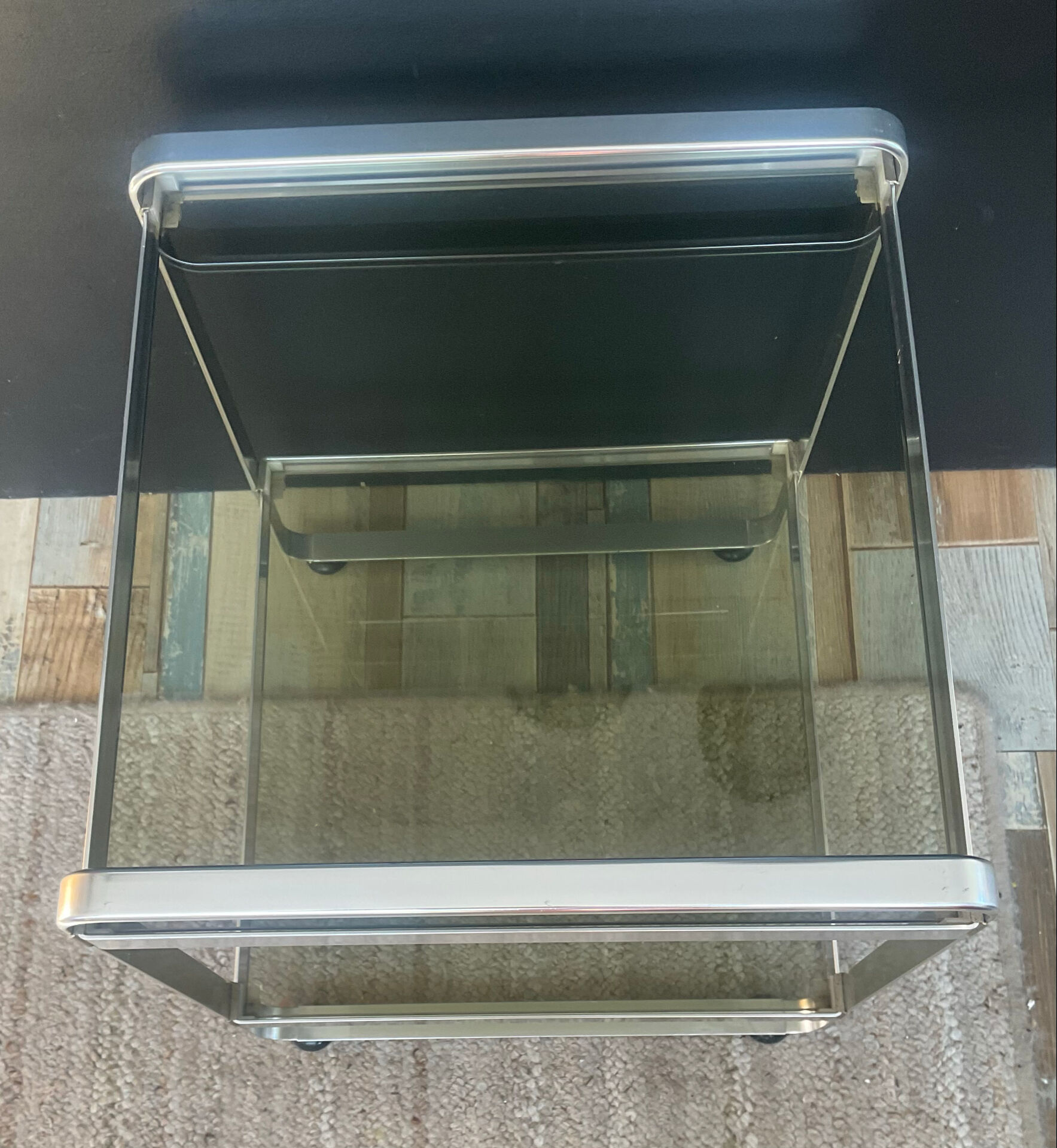 Space Age side table in aluminium and smoked glass