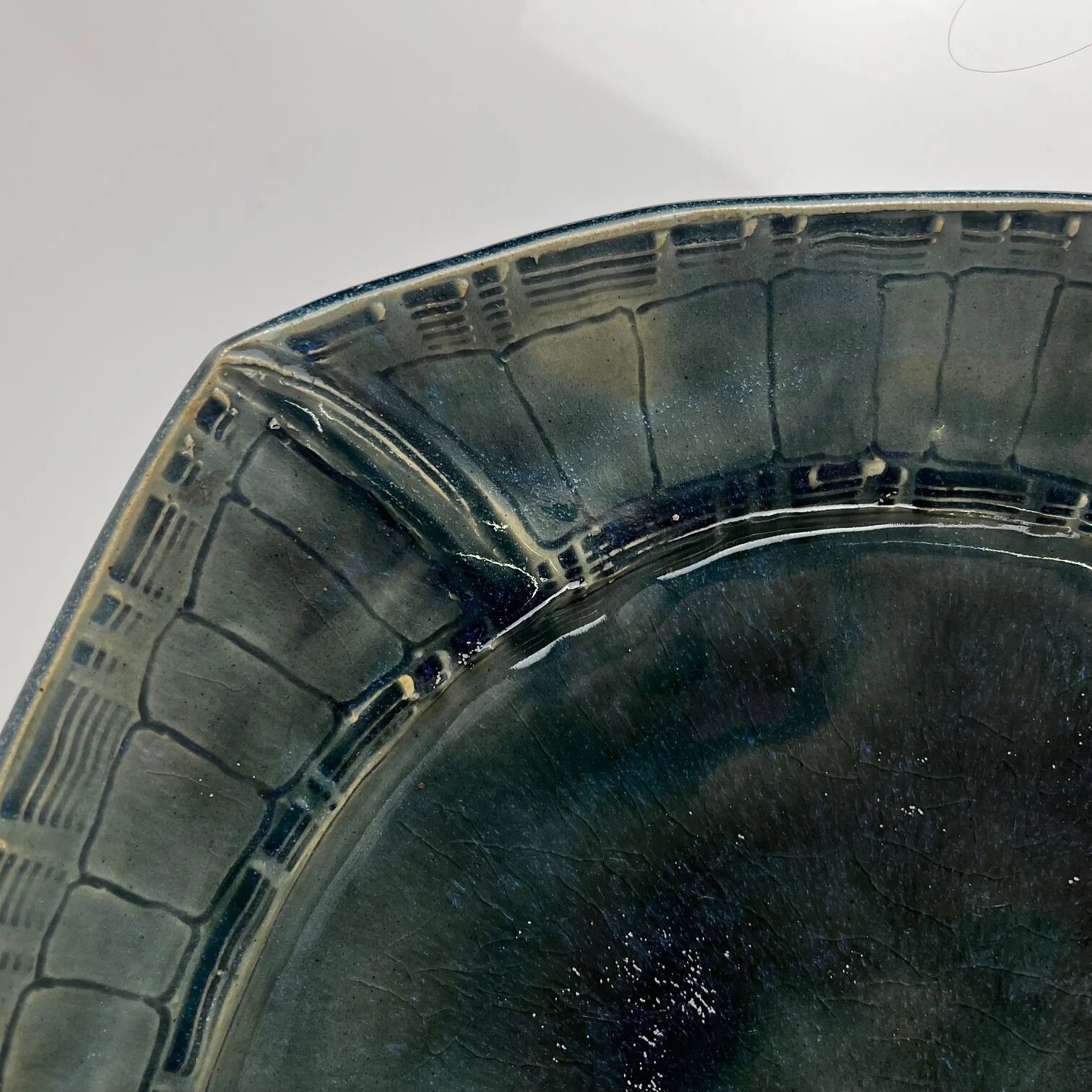Glazed ceramic bowl in dark blue/green by Pierre Baey, 1960