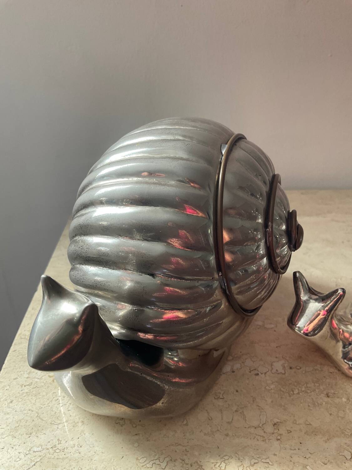 Duo vintage snail jewelry boxes in silver metal