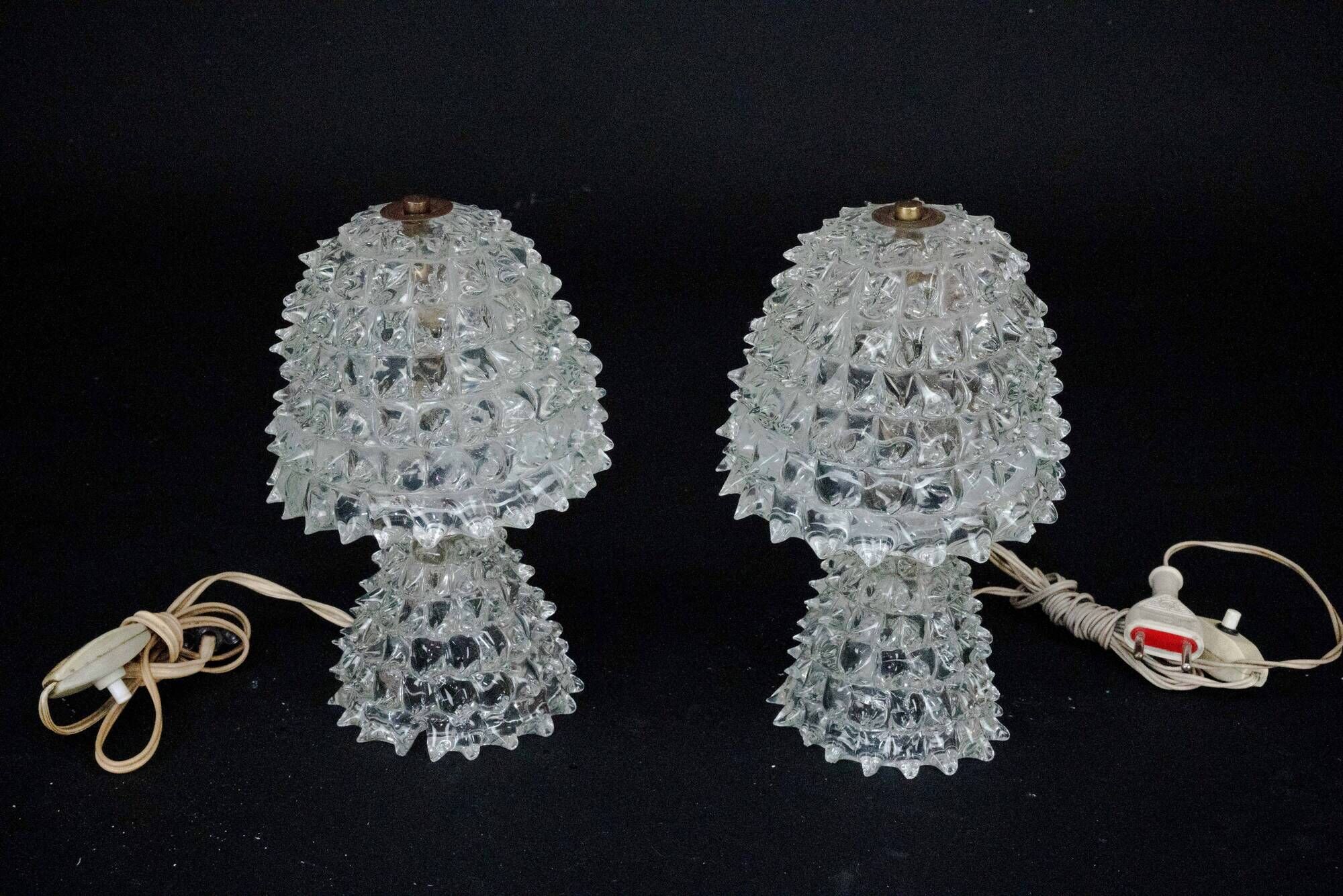 Pair of Italian Murano “Rostrato” Glass Table Lamps by Ercole Barovier, 194