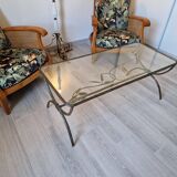 Table basse art déco en bronze et verre