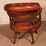 small shepherdess or armchair in mahogany and cognac leather - 19th century