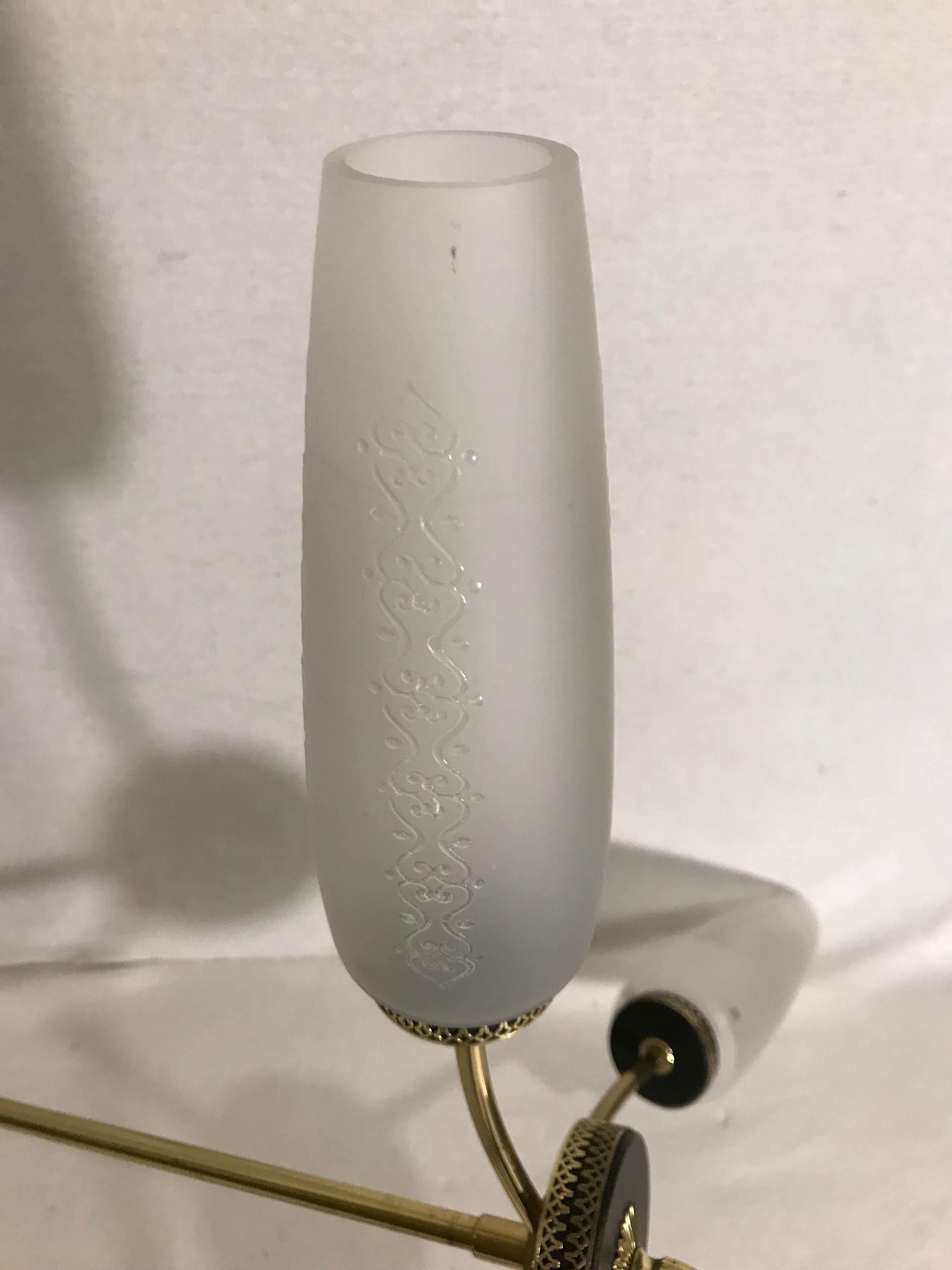 Lot brass suspension and 2 brass double wall sconces 70s