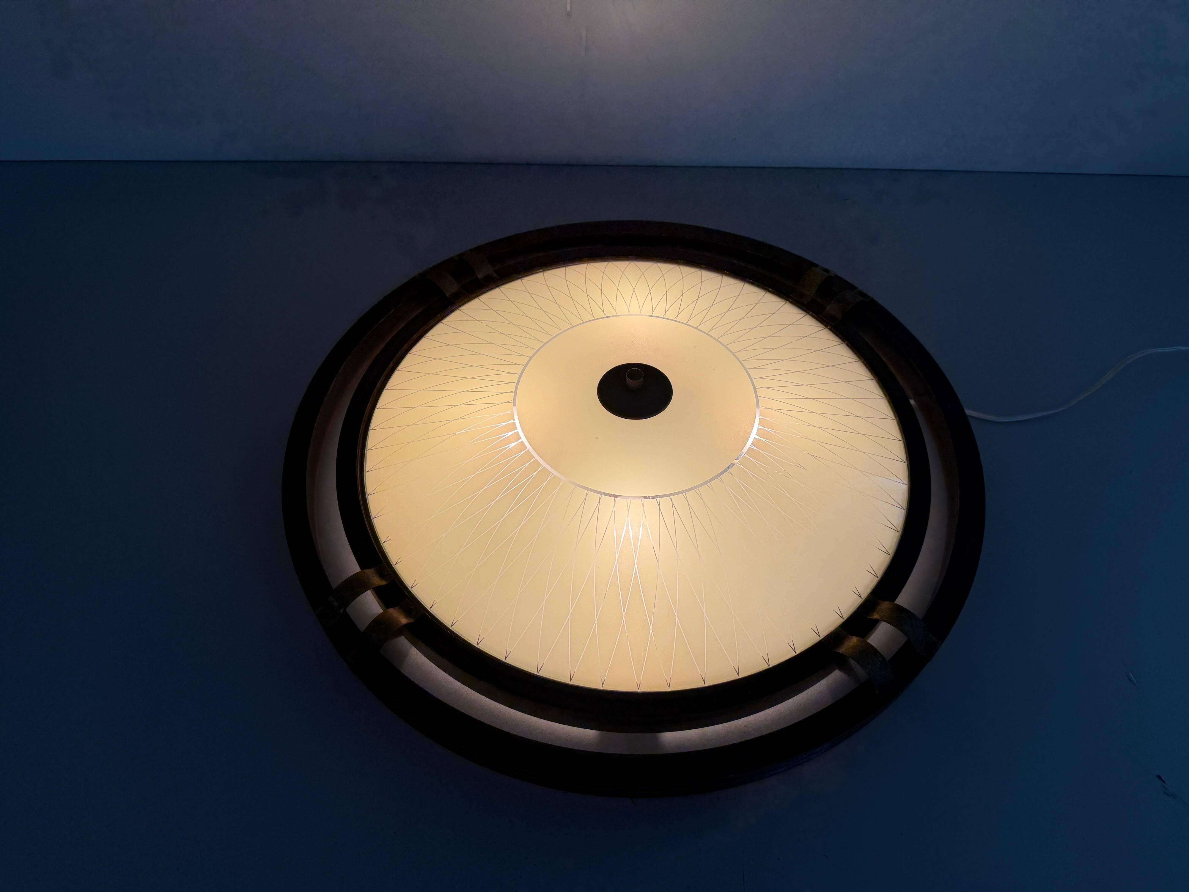 Mid-century wooden and glass framed ceiling light, 1950s, Germany