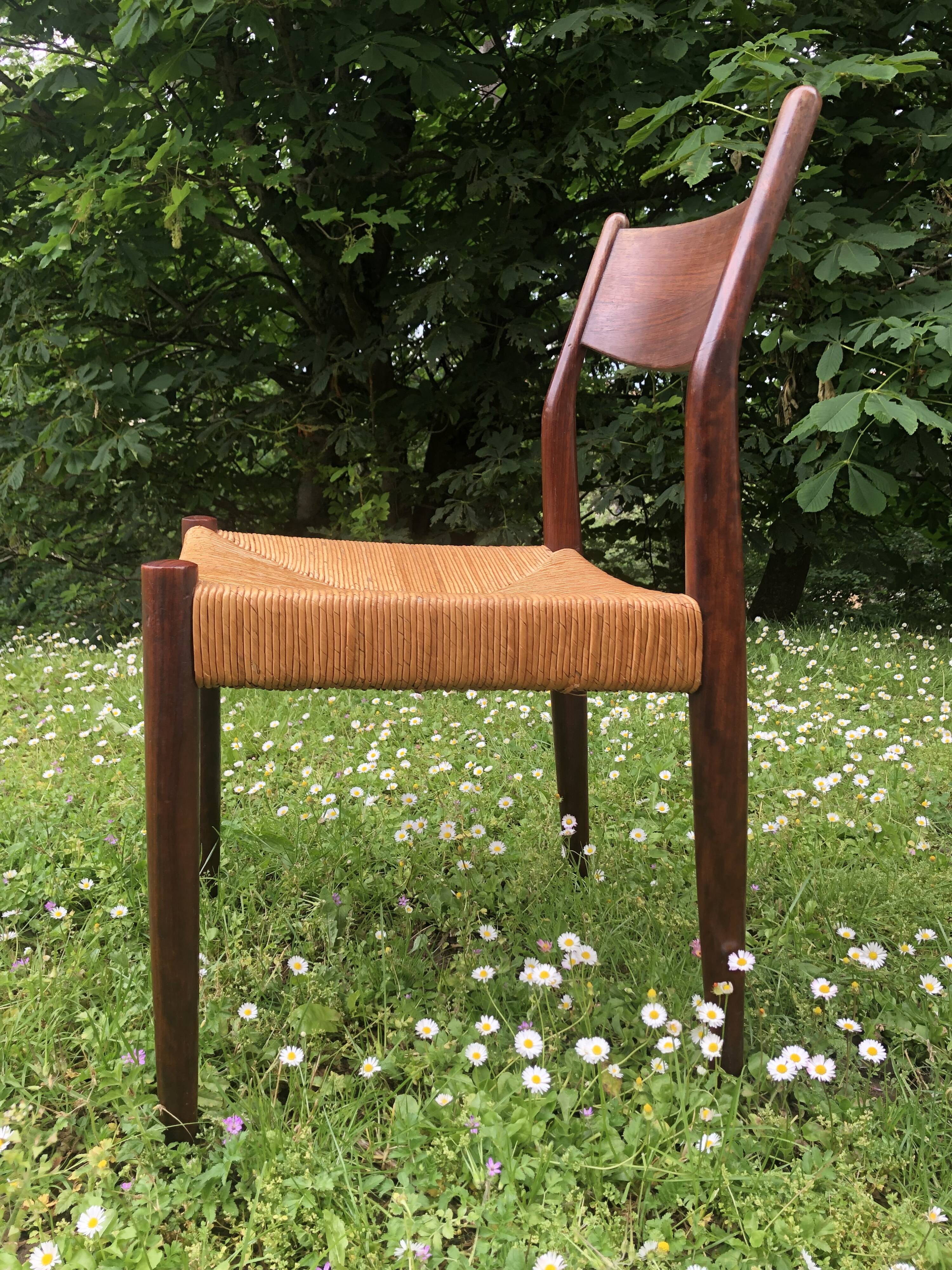 6 wooden and straw chairs, Scandinavian design Cees Braakman for Pastoe, 1960