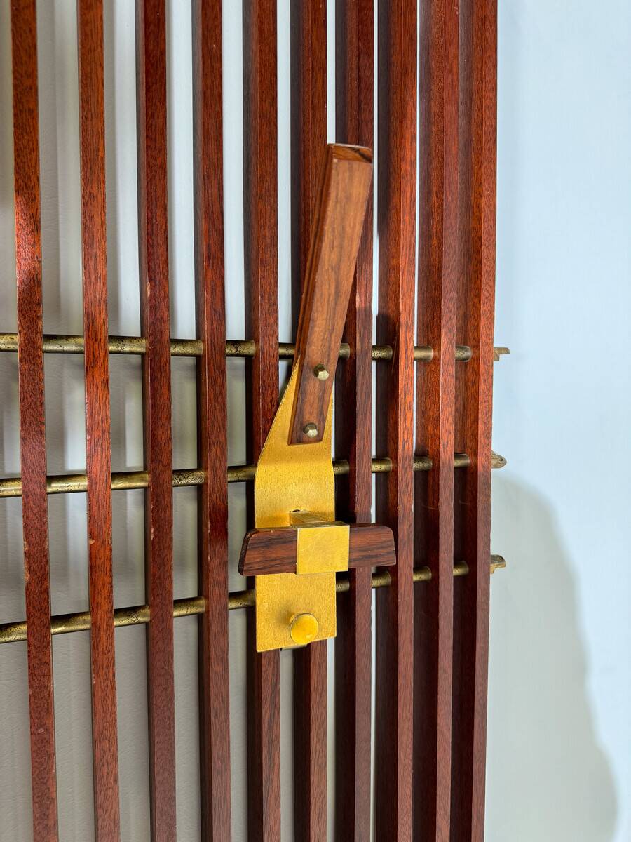 Modular coat rack in wood and brass, Italy, 1950s
