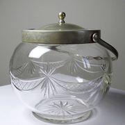 Pot/bowl with a bubble design, antique engraved crystal from Bohemia and silver-plated metal, 1920-1940.