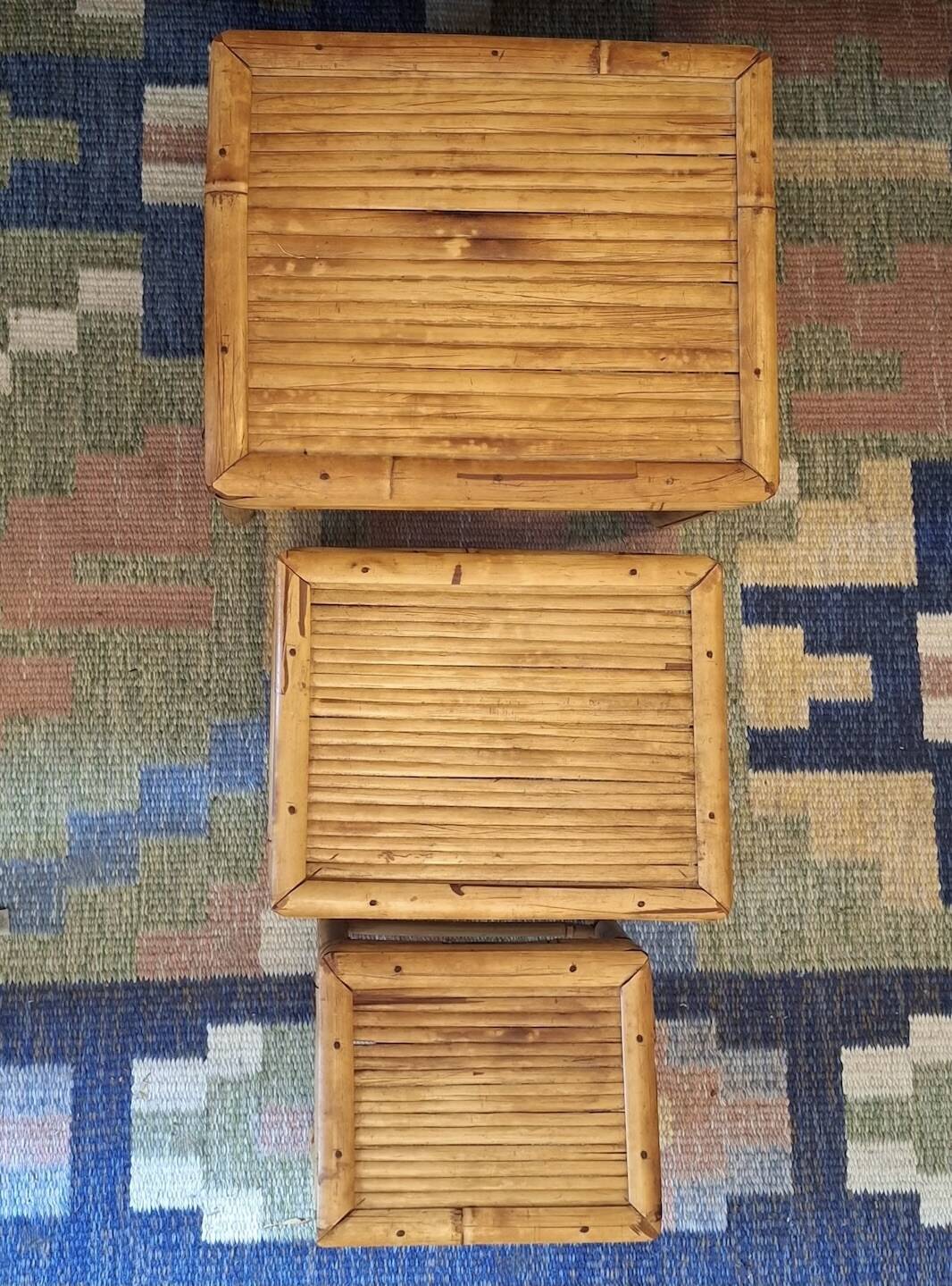 Mid century nest of 3 patinated bamboo tables, 1960s