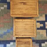 Mid century nest of 3 patinated bamboo tables, 1960s