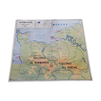 Carte géographie scolaire vintage Normandie/Bassin parisien