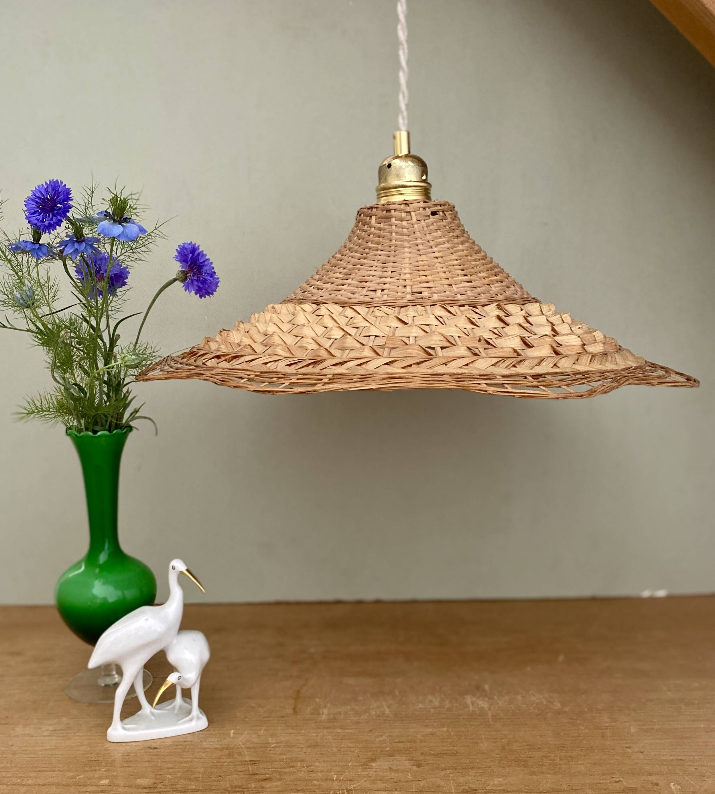 Vintage lampshade pendant light in natural material