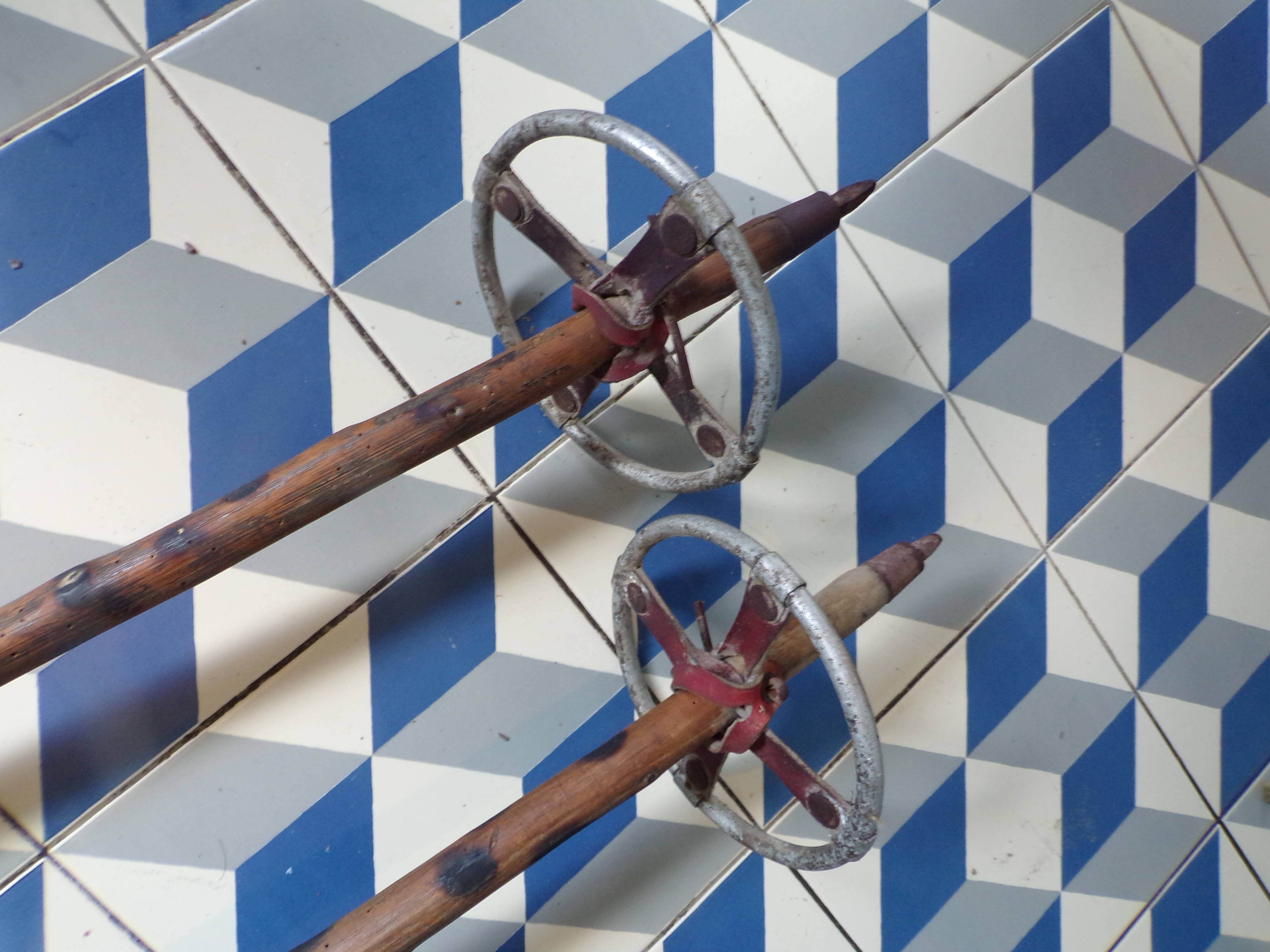 Pair of antique wooden ski poles