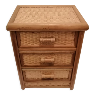 Miniature chest of drawers jewelry box in wood and rattan