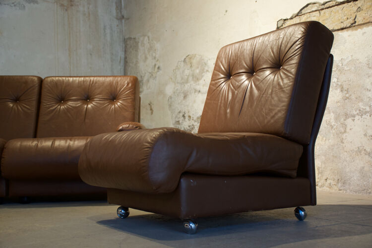 Ensemble canapé et fauteuil cuir modulable vintage 1980'