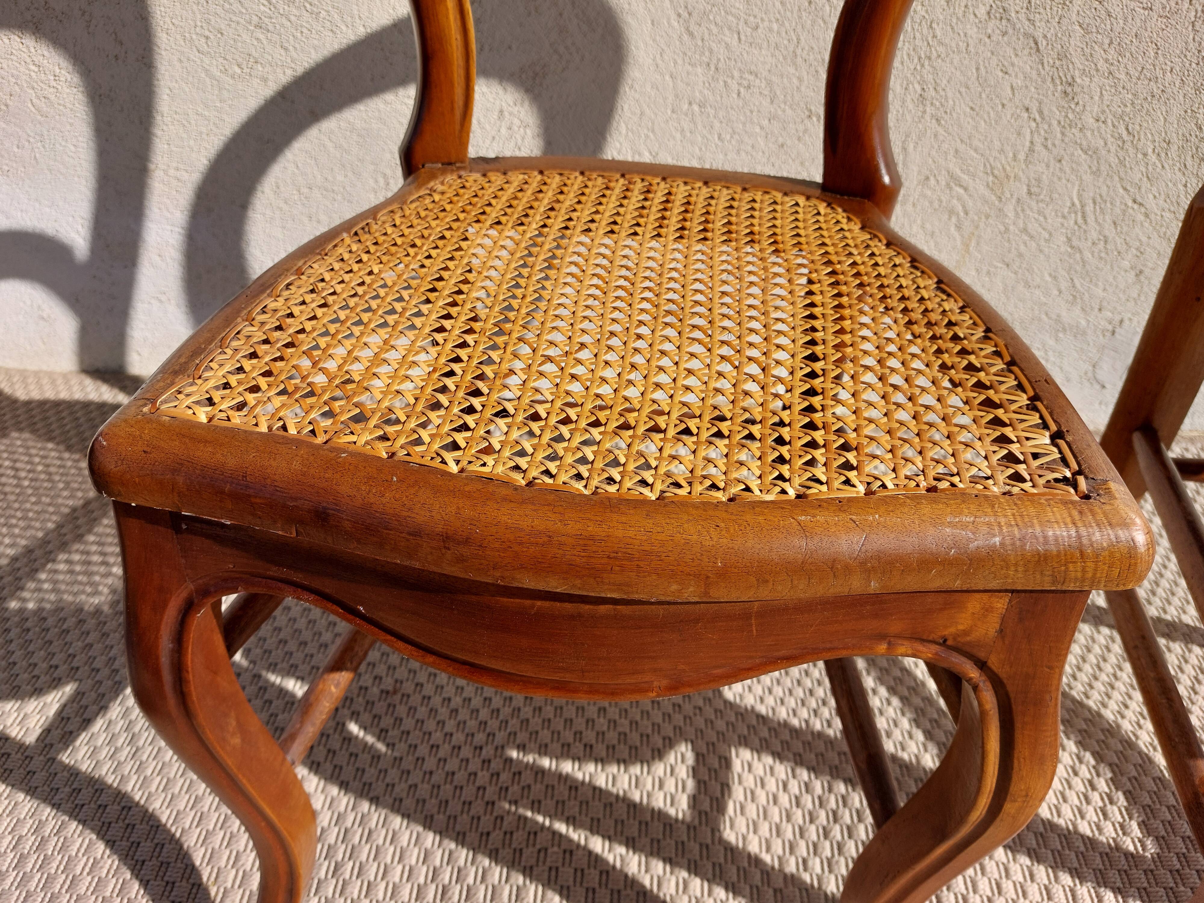 pair of Art Nouveau chairs, cane and faux leather