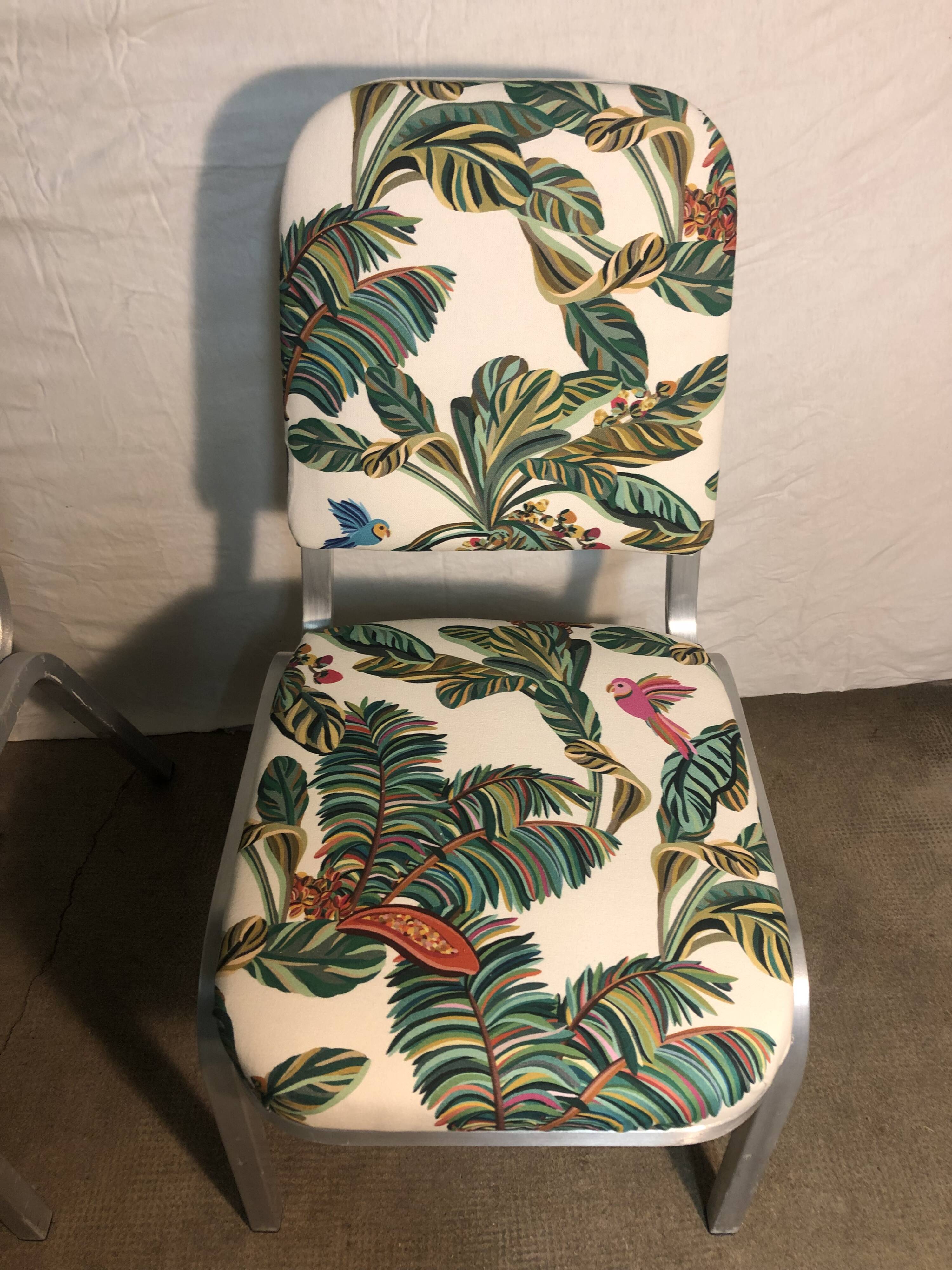 Aluminum chairs covered with Yasmine All overdose multicolor fabric Maison Thevenon arma Burgess