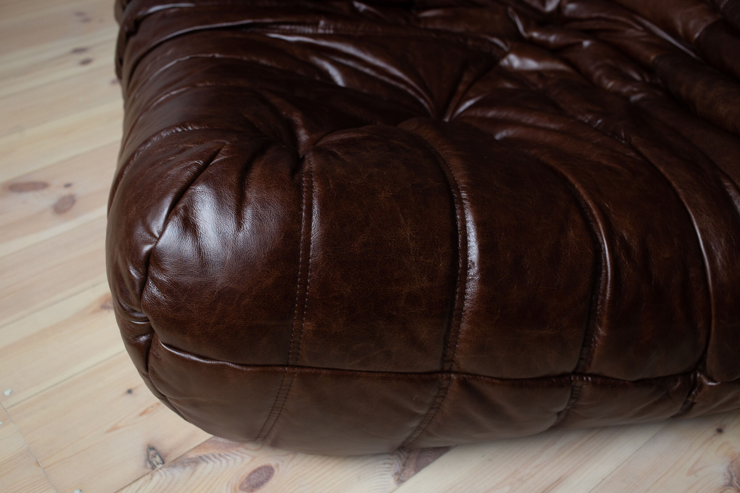 Set of 3 brown leather Togo sofas designed by Michel Ducaroy 1973