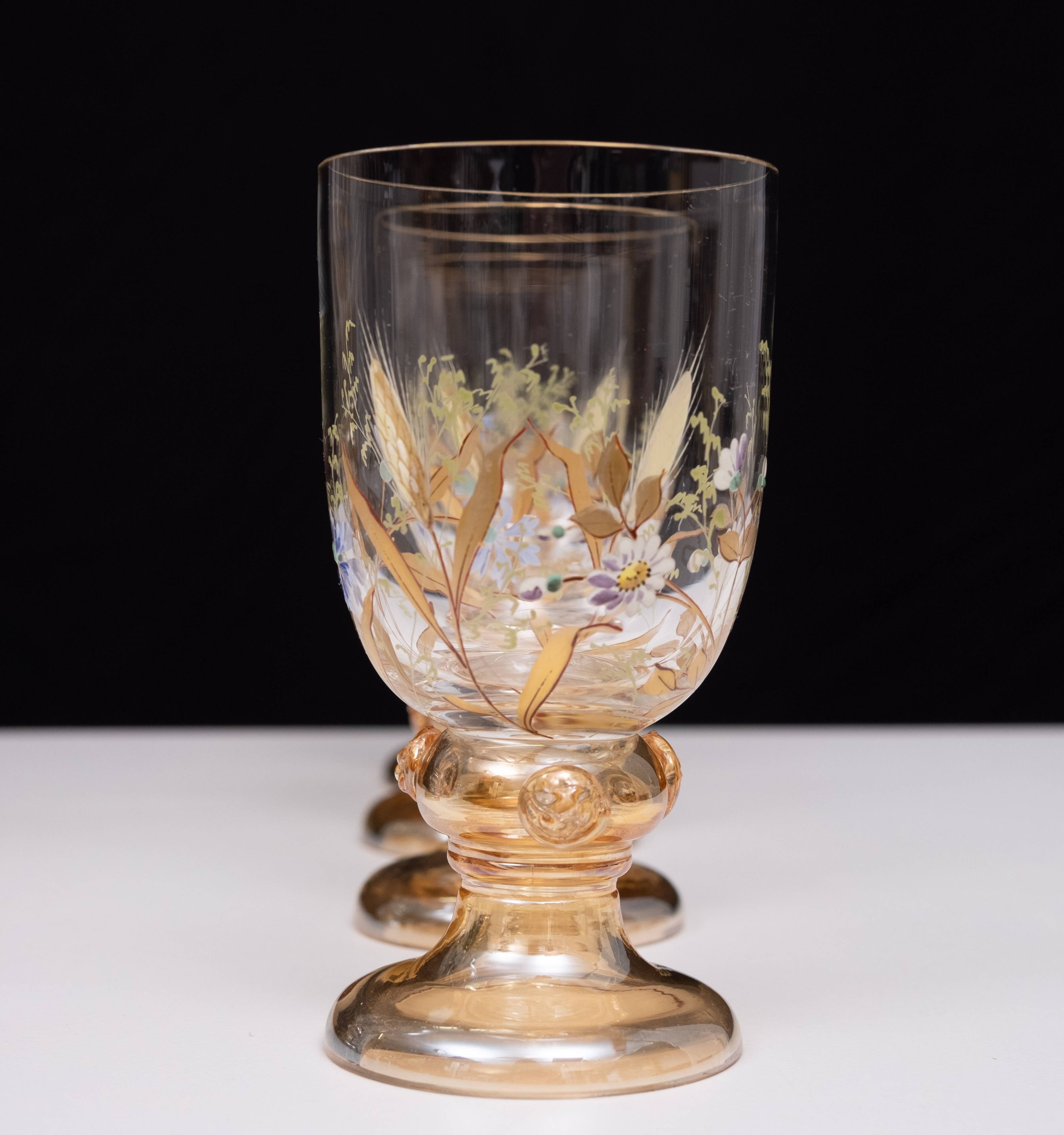 Stunning Antique Enameled Glass serving set for fruit, dessert or punch. 1880