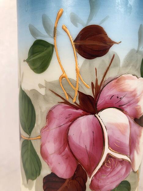 Pair of opaline vases with enameled decoration, late 19th century