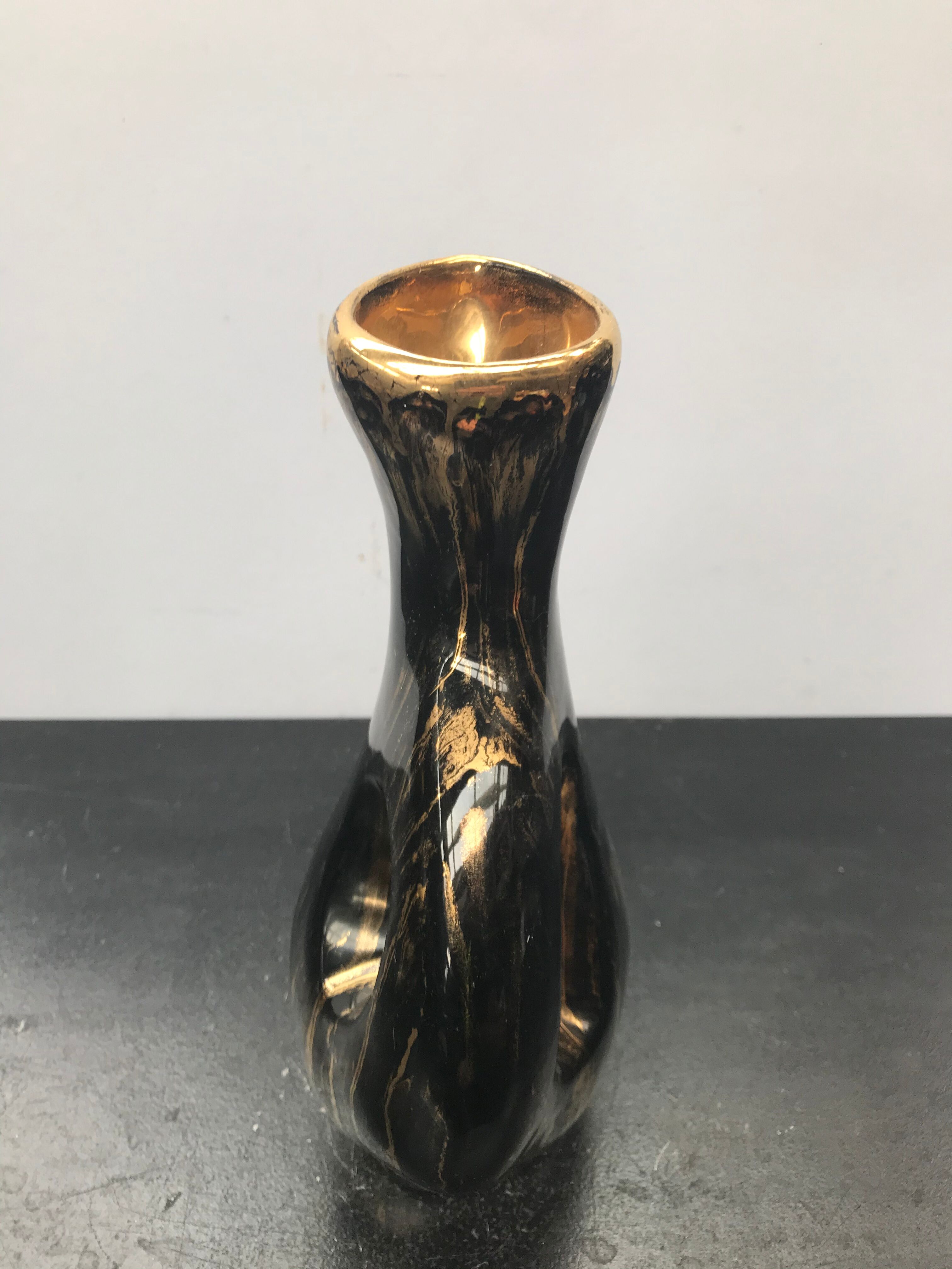 Pichet Vallauris tess céramique noire & dorée vintage