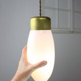 Mid-century Italian Brass and Opaline Glass Pendant Lamp