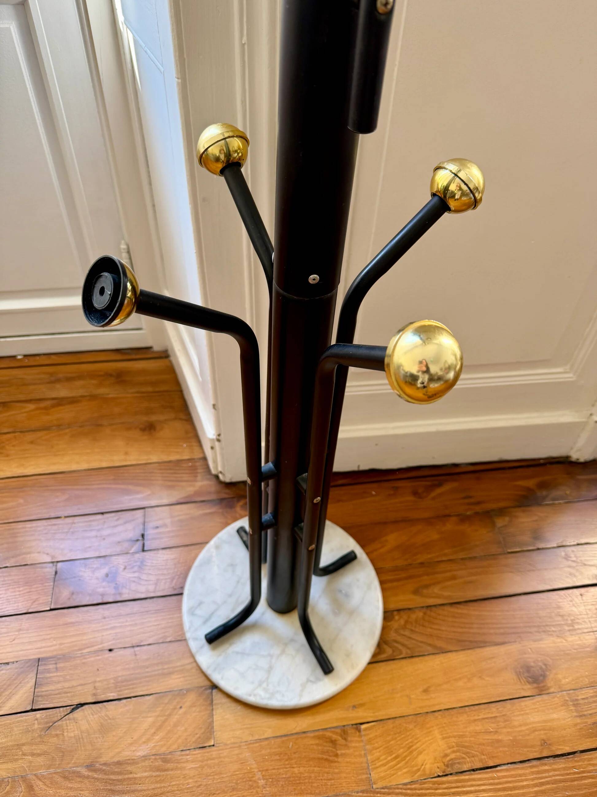 Golden metal coat rack with 14 hooks - 1970s