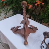 Antique lamp or candlestick, hand-carved, turned wood, Renaissance style