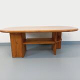 Vintage oval rectangular modernist coffee table in solid pine from the years.