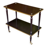 Double-tray rosewood serving trolley on gilded casters
