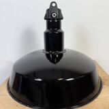Large Industrial Black Enamel Factory Lamp with Cast Iron Top, 1950s