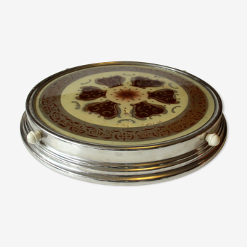 Art Deco old rotatable cake plate, comes directly from the 1930s, made of metal and glass