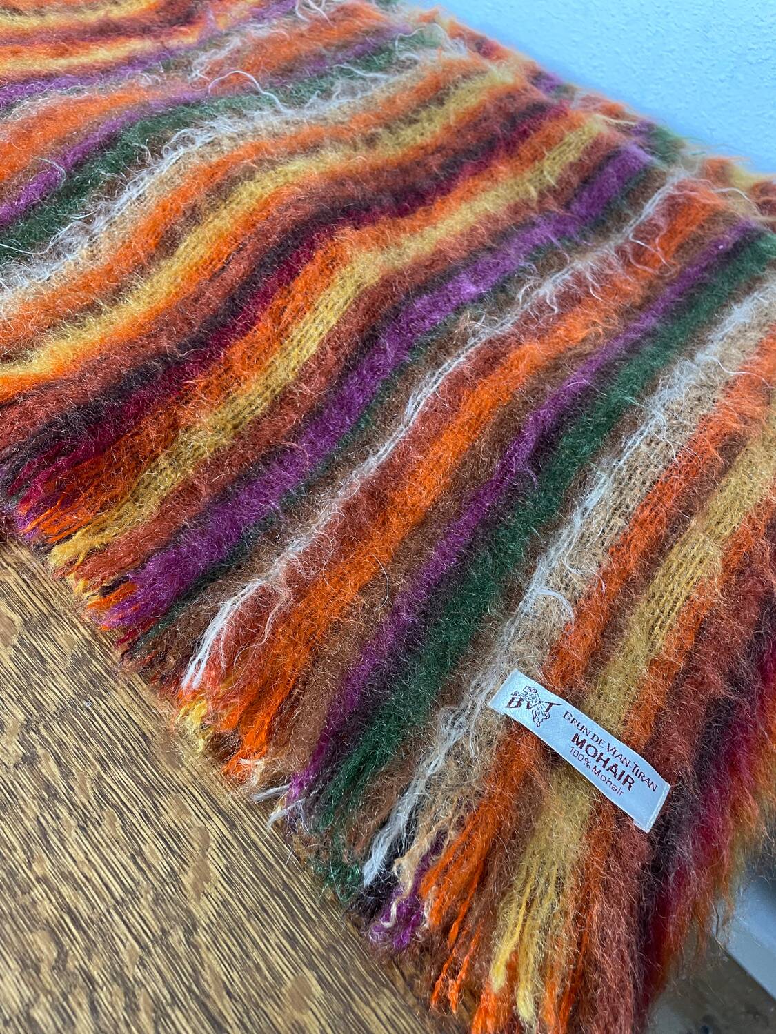 Brown mohair wool blanket/throw by Vian-Tiran.