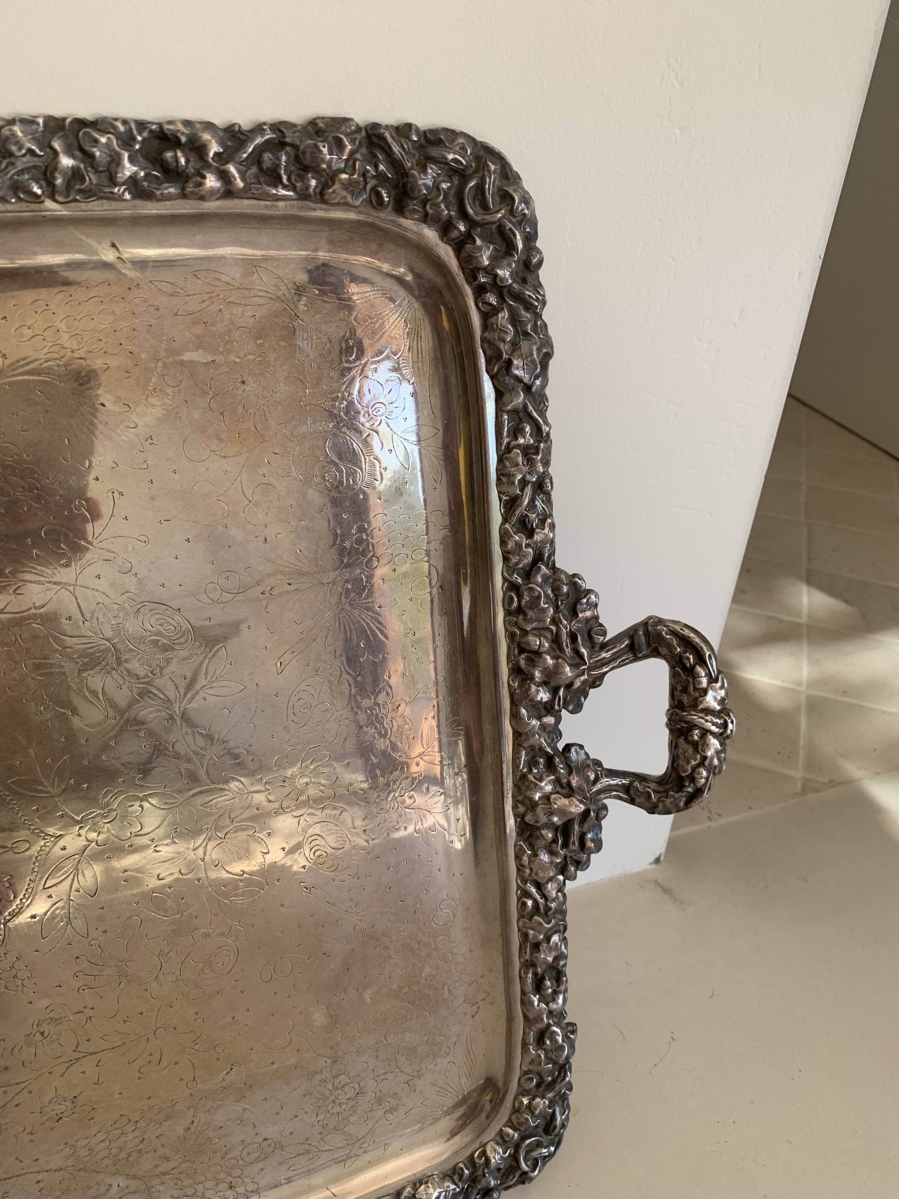 Large 19th century silver-plated copper serving tray - 80 x 48 cm