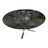 Round coffee table in smoked glass and chrome-plated metal