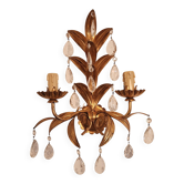 Lampe murale vintage florentine dorée à la feuille d'or en cristal, Italie