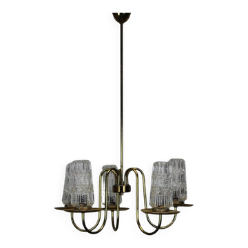 Mid-Century Brass Chandelier, 1970s, Czechoslovakia