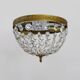 Old crown ceiling light with 2 bulbs, half basket with glass pendants.